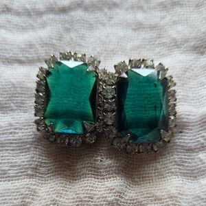 Elegant Green and Silver Tone Women's Broken Earrings For Repurposing